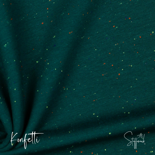Kuschel Sweat melange - Konfetti - Smaragd